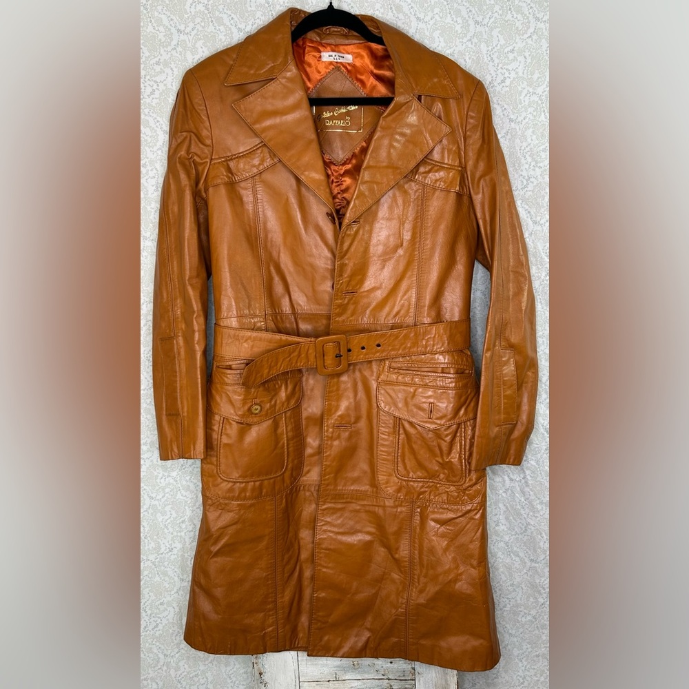 Vintage Leather Trench Coat 70’s AWESOME!🔥 Woman’s Large